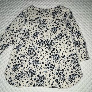 Chico’s Animal Print Tee in Black/Blue with Cream Background